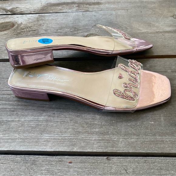 NEW Betsey Johnson Metallic Pink Brides Maid Sequined Slide Sandals - Picture 3 of 6